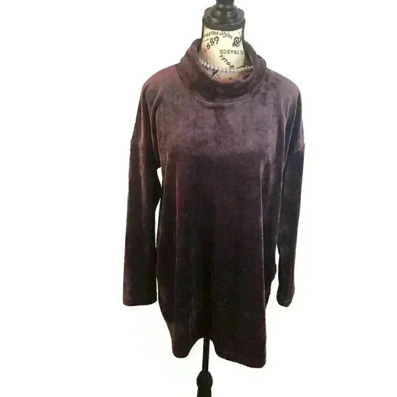 J Jill By Pure Jill  Medium Purple Crushed Velvet Mock Neck Blouse Soft L/S - Picture 1 of 5